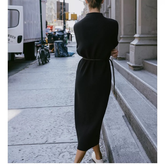 ZARA Women’s Black Knit Belted Dress, M NWT - Picture 5 of 15